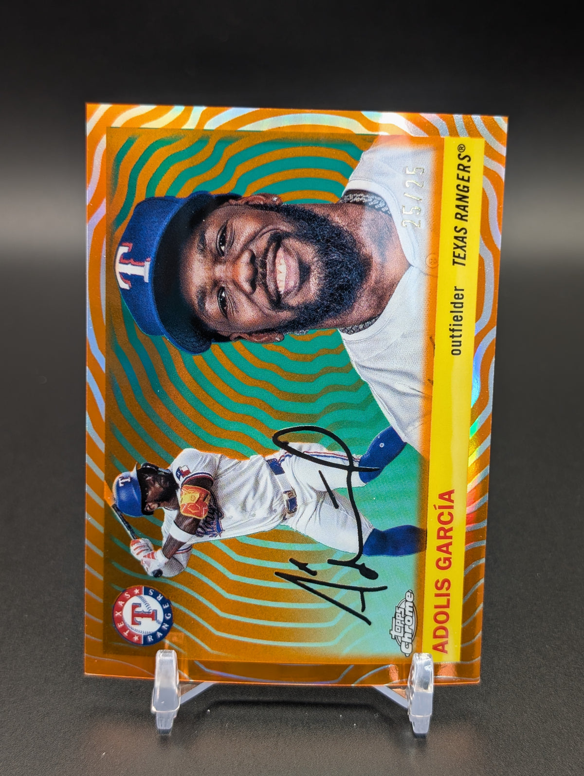 2025 Topps Chrome Platinum #116 Adolis García Orange Vibrations Refractors #/25