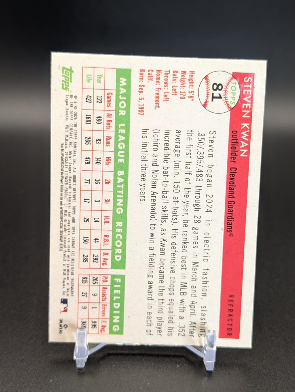2025 Topps Chrome Platinum #81 Steven Kwan Refractors