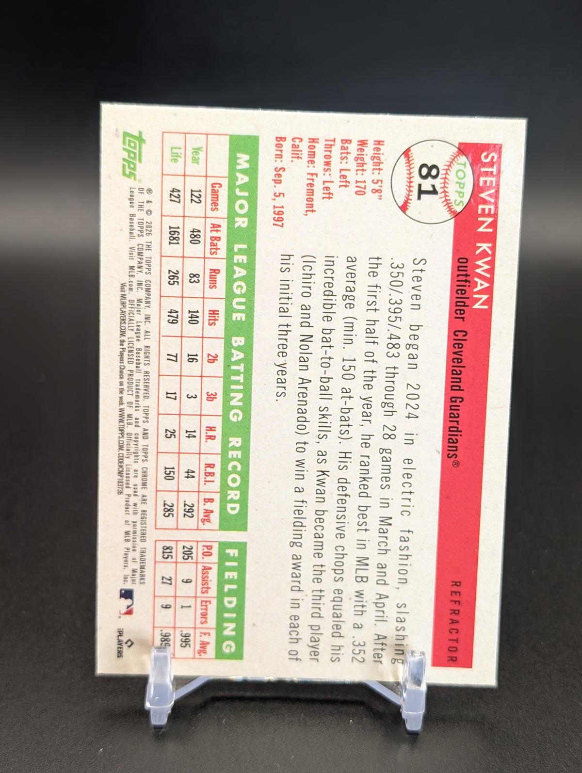 2025 Topps Chrome Platinum #81 Steven Kwan Refractors
