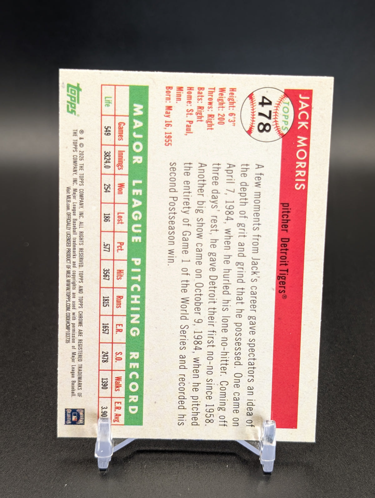 2025 Topps Chrome Platinum #478 Jack Morris Prism Refractors