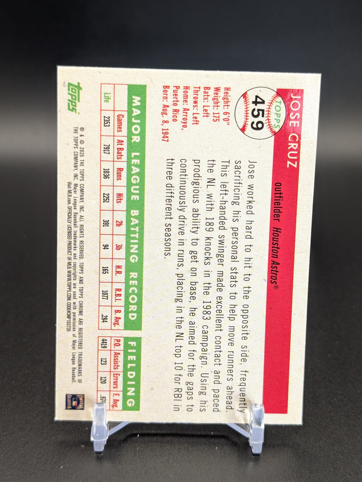 2025 Topps Chrome Platinum #459 Jose Cruz Prism Refractors