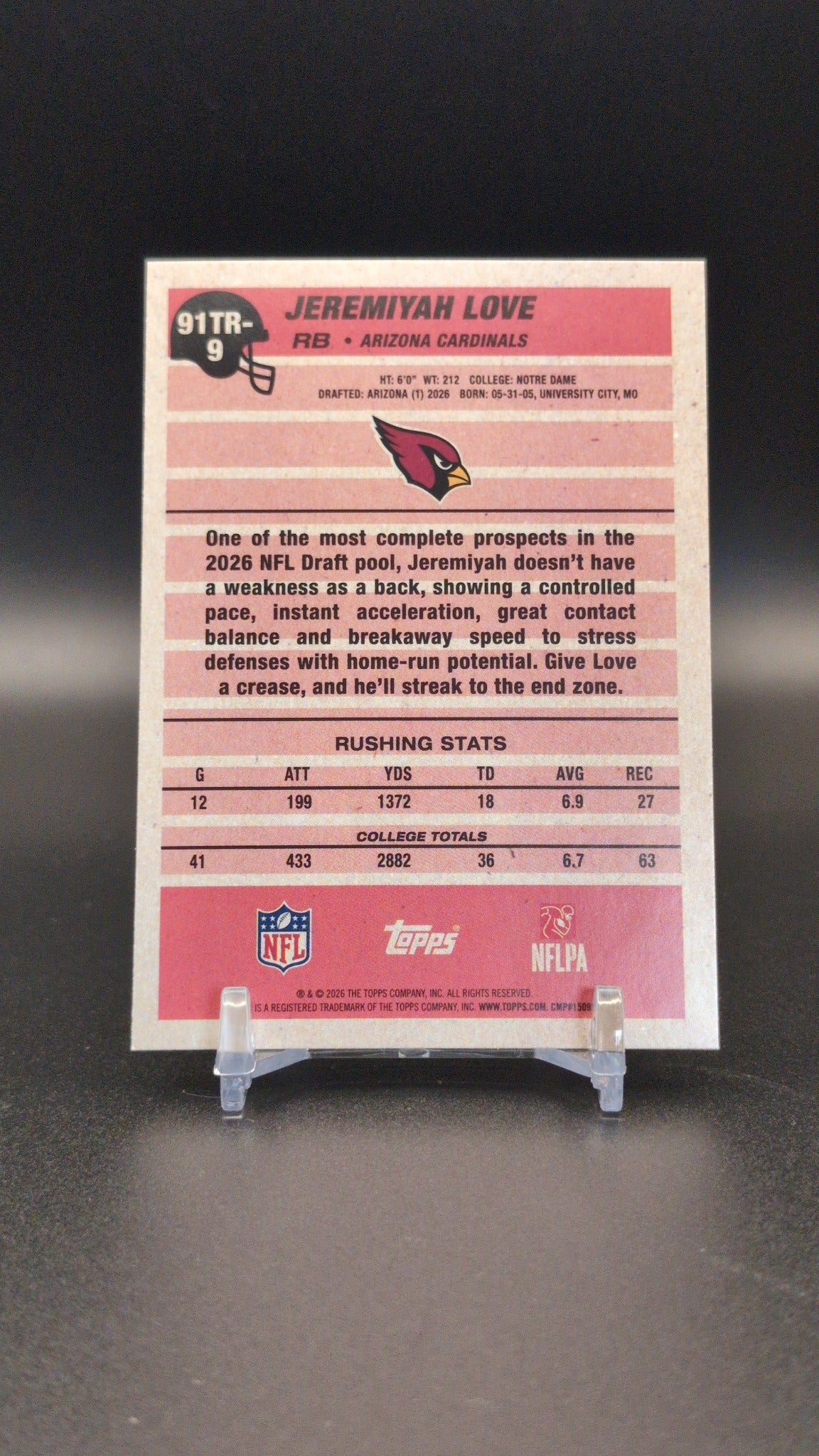 2026 Topps Flagship #91TR-9 Jeremiyah Love 1991 Topps Football Rookies