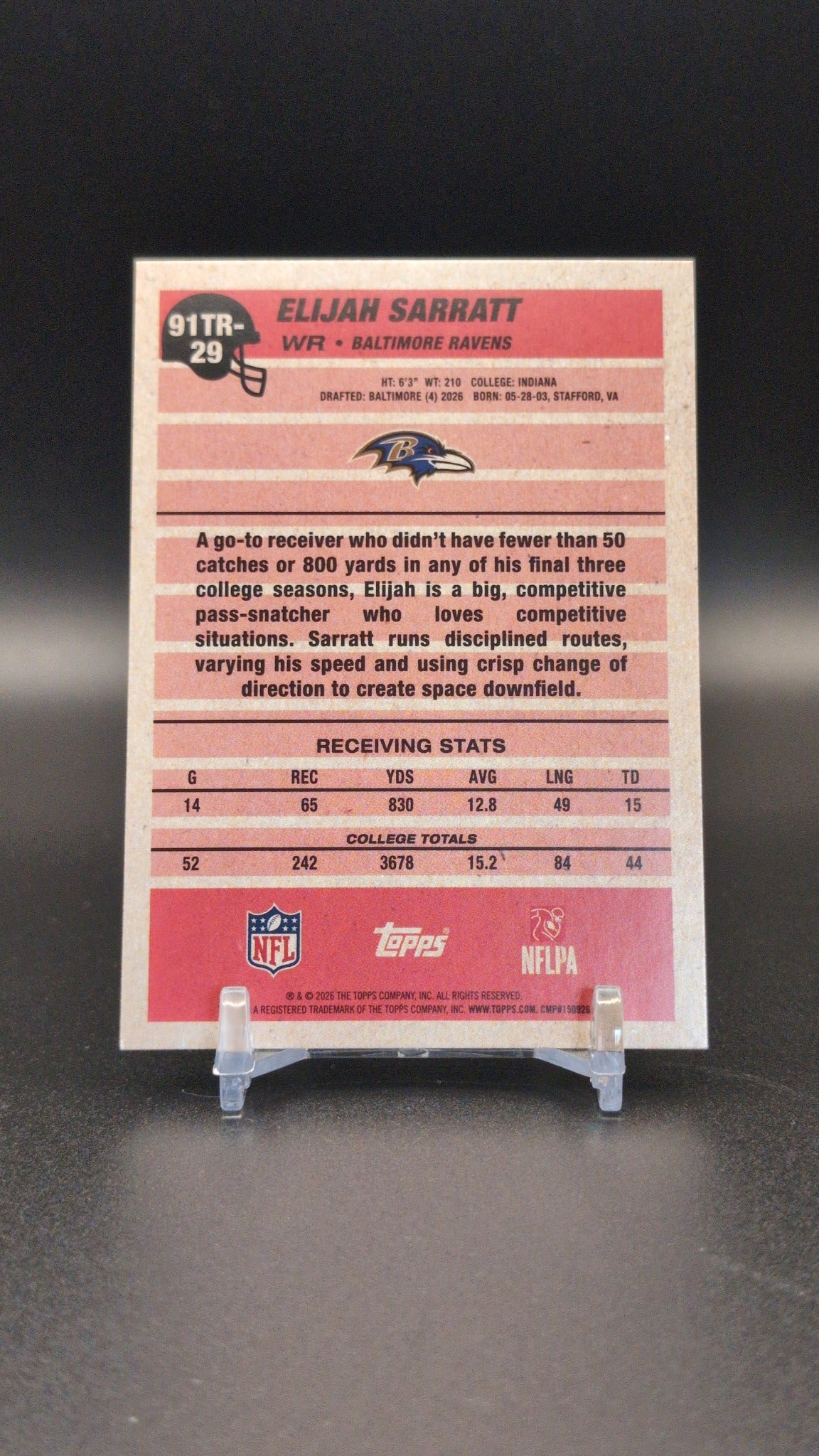 2026 Topps Flagship #91TR-29 Elijah Sarratt 1991 Topps Football Rookies