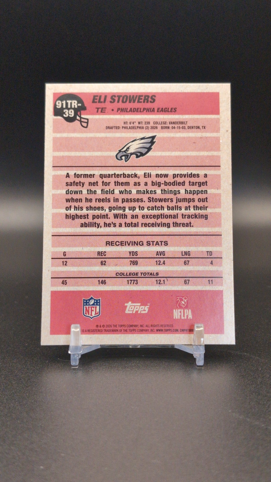 2026 Topps Flagship #91TR-39 Eli Stowers 1991 Topps Football Rookies