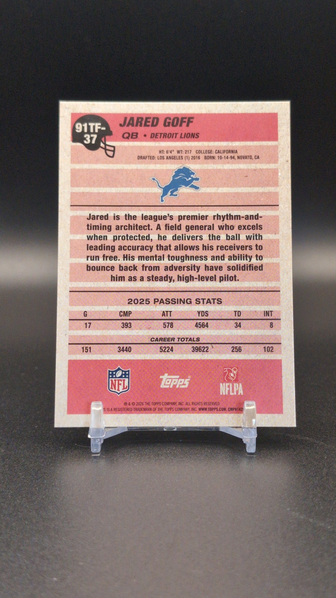 2026 Topps Flagship #91TF-37 Jared Goff 1991 Topps Football
