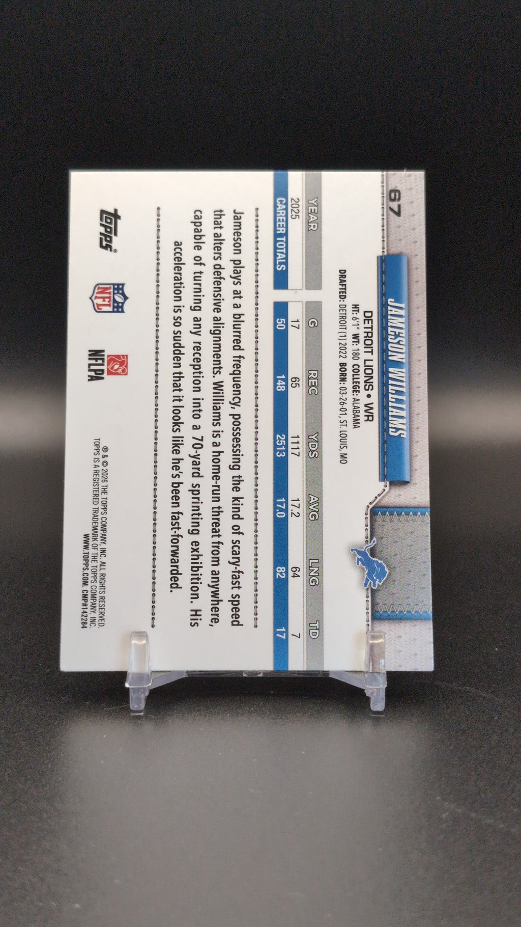 2026 Topps Flagship #67 Jameson Williams Pink Diamante Foil