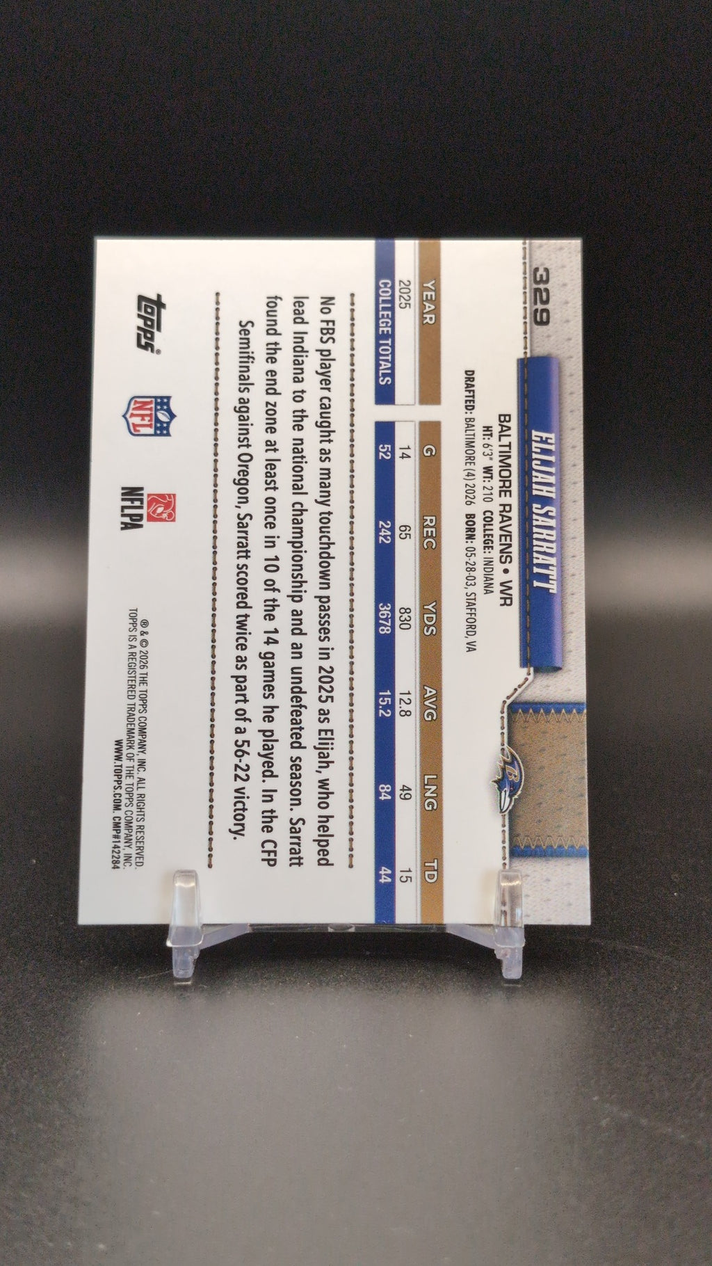 2026 Topps Flagship #329 Elijah Sarratt Rainbow Foil