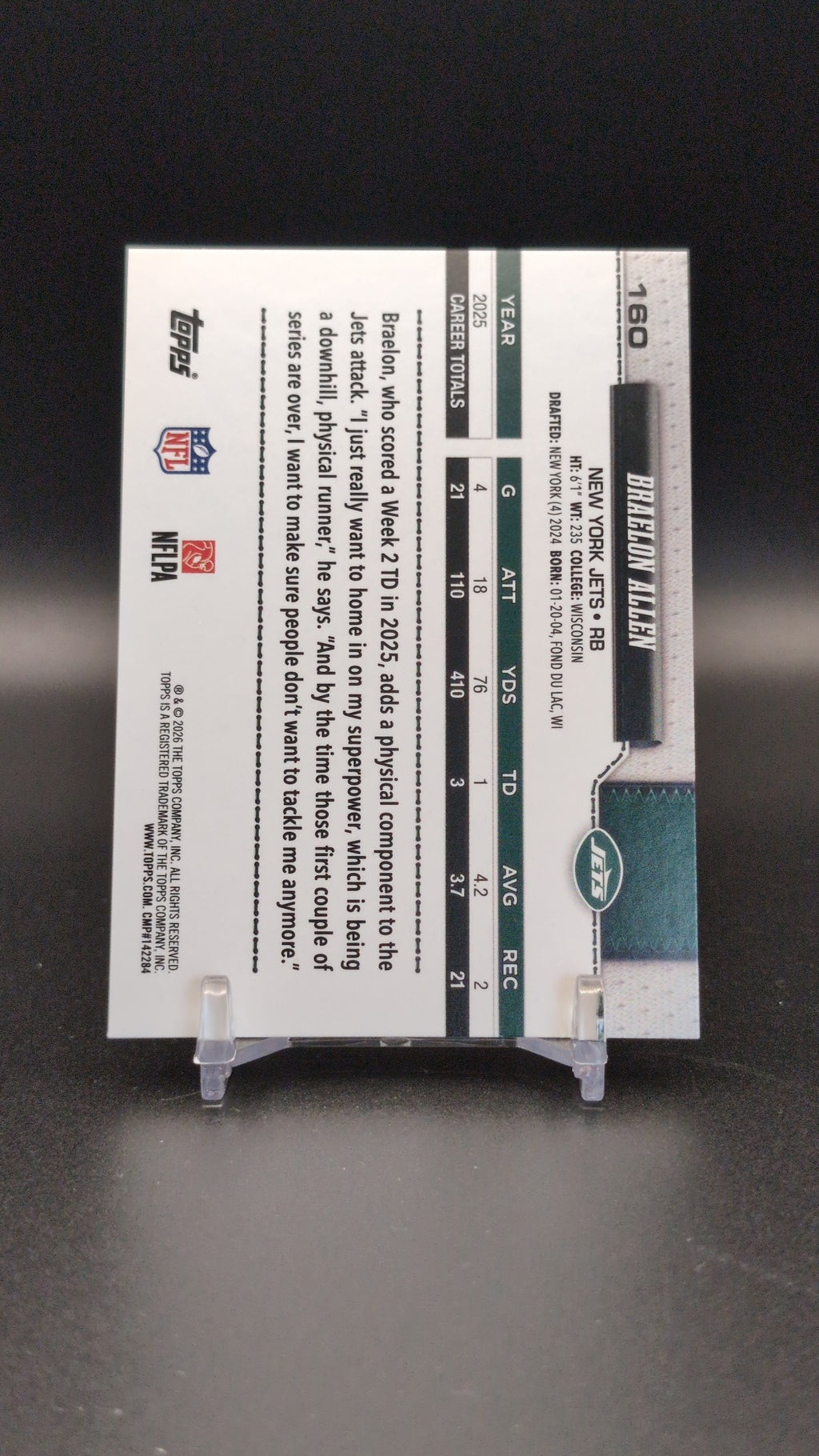 2026 Topps Flagship #160 Braelon Allen Rainbow Foil