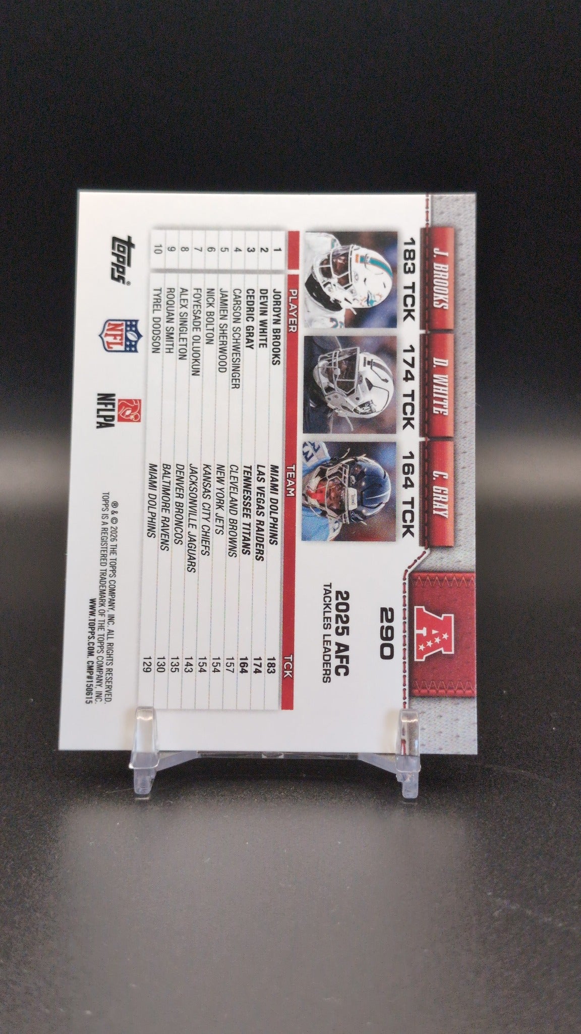 2026 Topps Flagship #290 AFC Tackle Leaders White/Brooks/Gray
