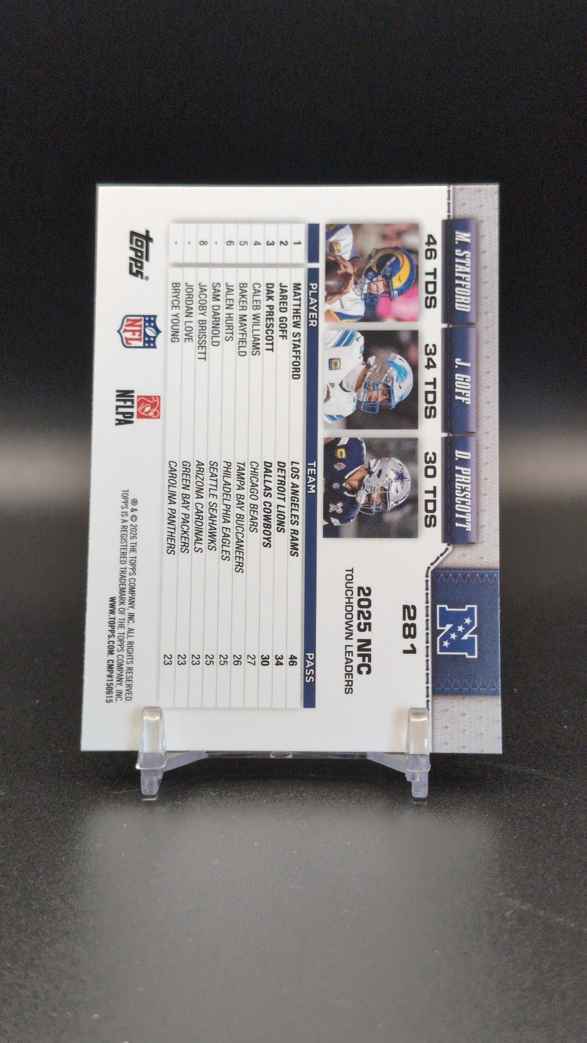 2026 Topps Flagship #281 NFC Passing Leaders Stafford Prescott Goff