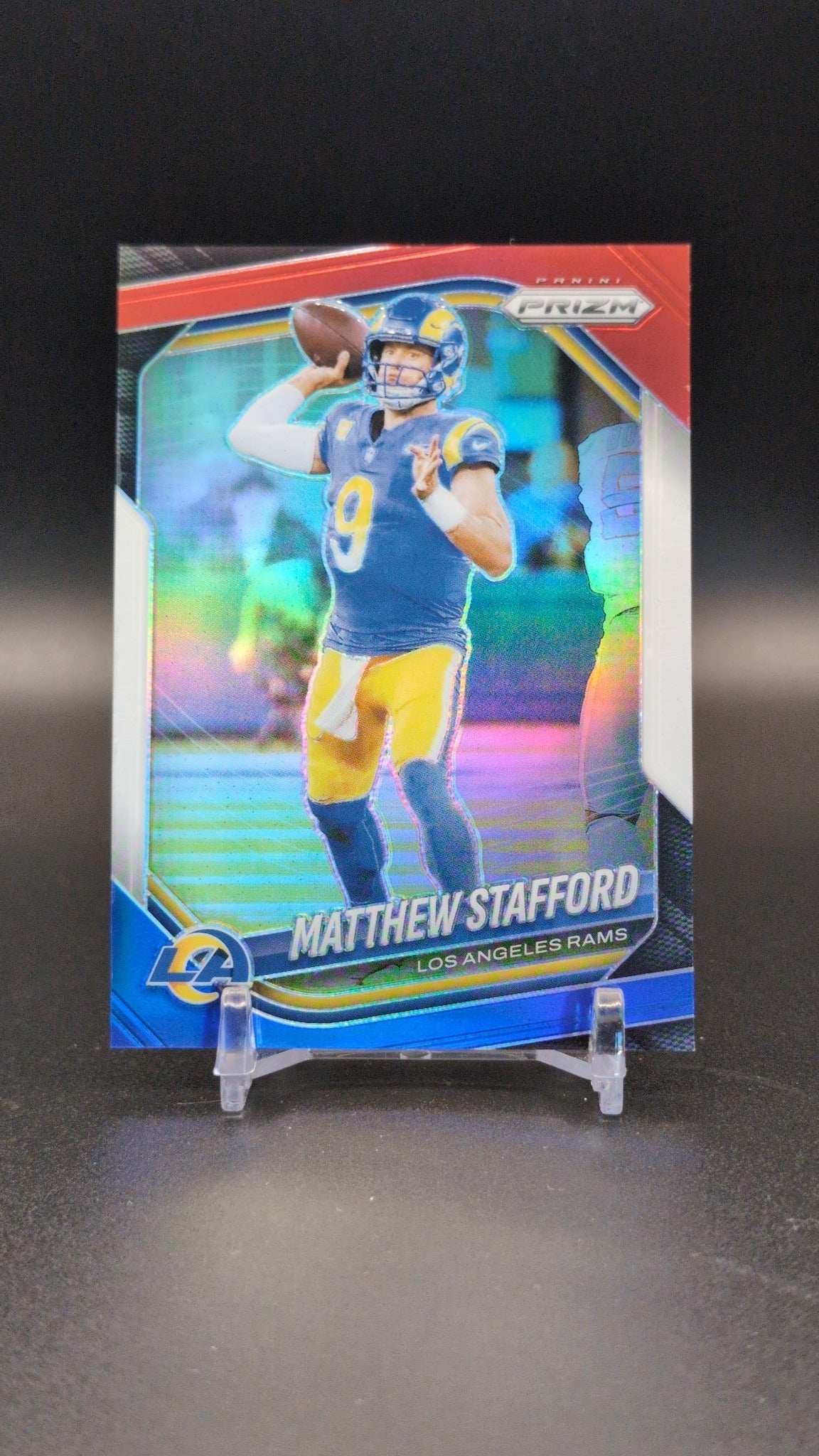 2025 Panini Prizm #21 Matthew Stafford Red White and Blue