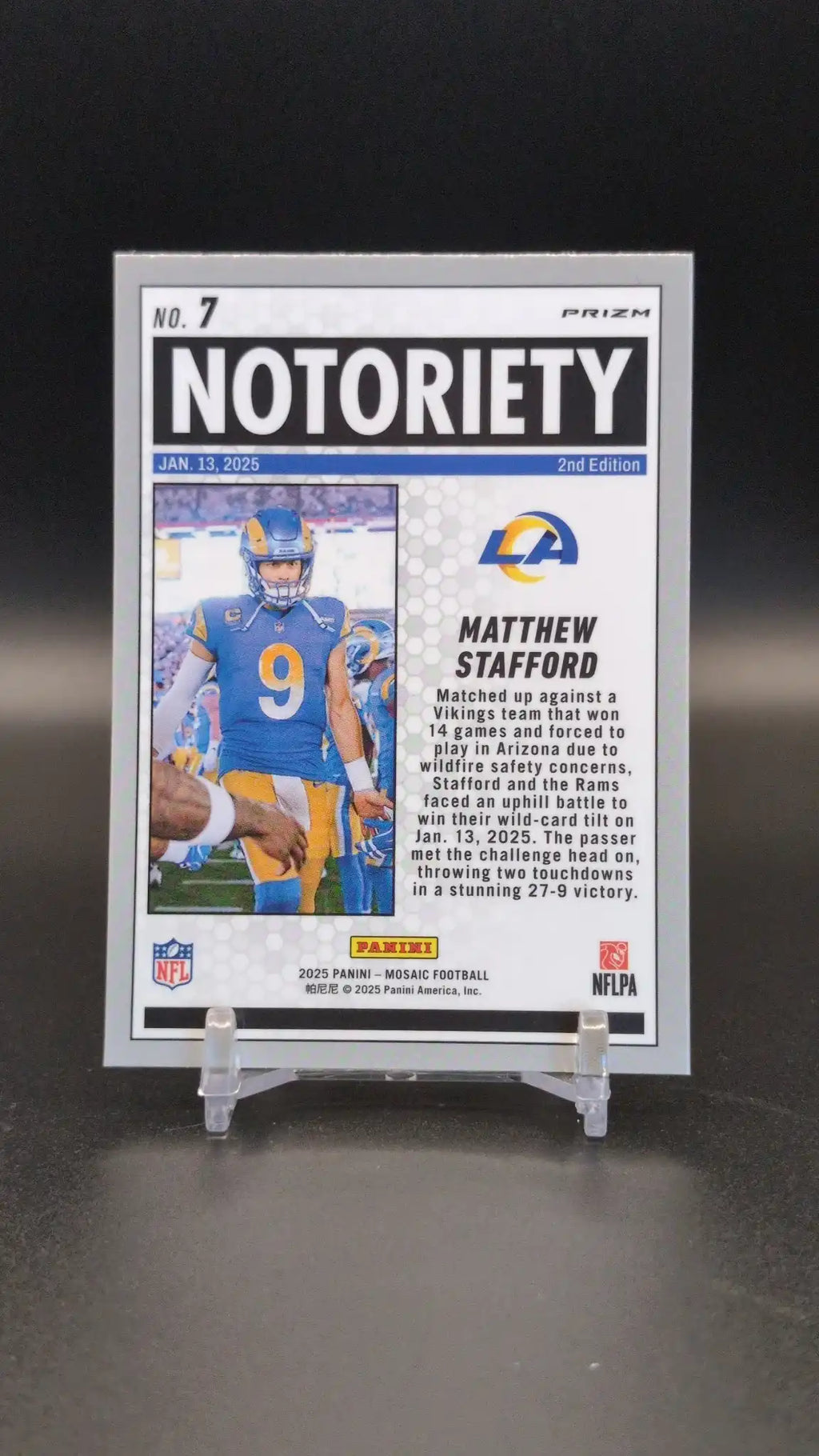 2025 Panini Mosaic #7 Matthew Stafford Notoriety Mosaic Green